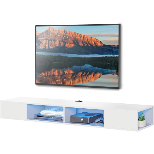 WAMPAT TV Stand with LED Lights for 65/70/75 Inch TVs, Entertainment Center Media Console, Wall Mounted Shelf Under TV Cabinet with Storage for