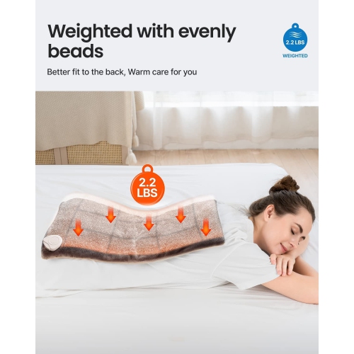 RENPHO Weighted Heating Pad, Fast Heating Pad for Back and Shoulder Pain Relief, 90 Mins Auto Off, 12'' x 24'', Gray