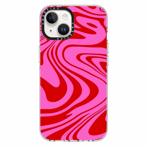 Étui transparent Impact de Casetify avec tourbillons en marbre ondulé rose pour iPhone 14 Étuis CTF2076154816005128