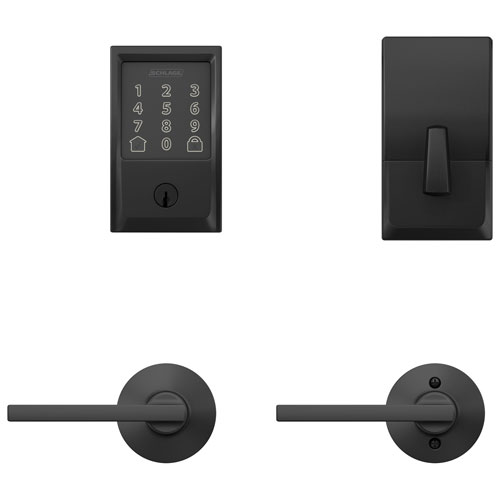 Poignée de porte à levier à serrure intelligente et pêne dormant Wi-Fi Encode de Schlage - Noir mat - Exclusivité Best Buy