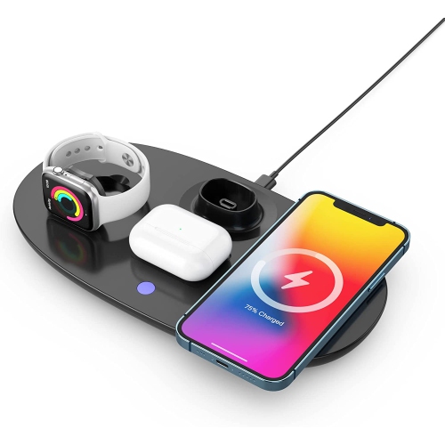 15W Dock 4 in 1 Wireless Charging Station Dock & Gaming Headphone Stand for iPhone 17/16/15/14/13/12/11/ iWatch Series 11/10/9/8/7 for AirPods1/2/3