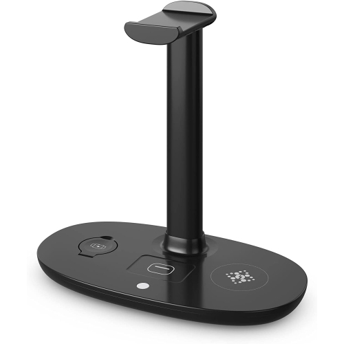 15W Dock 4 in 1 Wireless Charging Station Dock & Gaming Headphone Stand for iPhone 17/16/15/14/13/12/11/ iWatch Series 11/10/9/8/7 for AirPods1/2/3