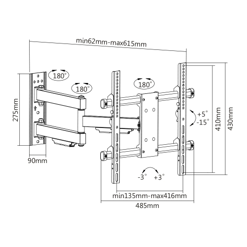 HYFAI Full Motion TV Wall Mount Bracket for Flat and Curved LCD/LEDs – Fits Sizes 32 to 55 inches – Maximum VESA 400x400