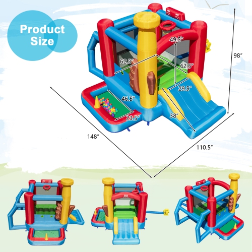 Topbuy Inflatable Bounce House with 480W Air Blower Bouncer Playhouse Castle with Slides Jump Area Ocean Ball Pit Basketball Hoop
