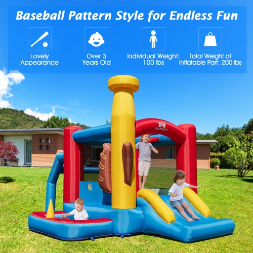 Topbuy Inflatable Bounce House with 480W Air Blower Bouncer Playhouse Castle with Slides Jump Area Ocean Ball Pit Basketball Hoop
