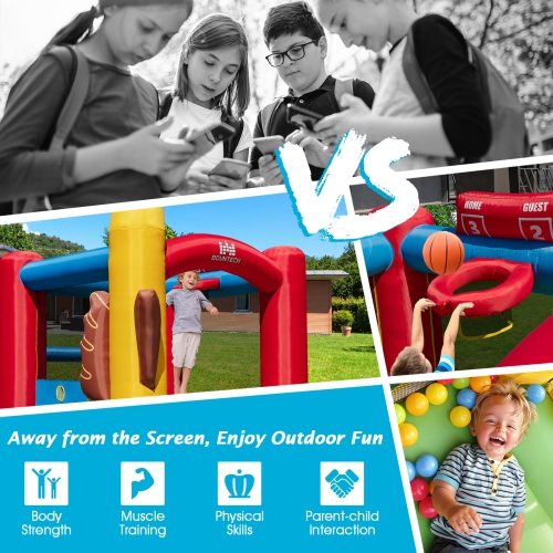 Topbuy Inflatable Bounce House with 480W Air Blower Bouncer Playhouse Castle with Slides Jump Area Ocean Ball Pit Basketball Hoop