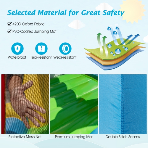 Topbuy Inflatable Bounce House with 480W Air Blower Bouncer Playhouse Castle with Slides Jump Area Ocean Ball Pit Basketball Hoop