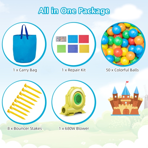 Topbuy Inflatable Bounce House with 480W Air Blower Bouncer Playhouse Castle with Slides Jump Area Ocean Ball Pit Basketball Hoop