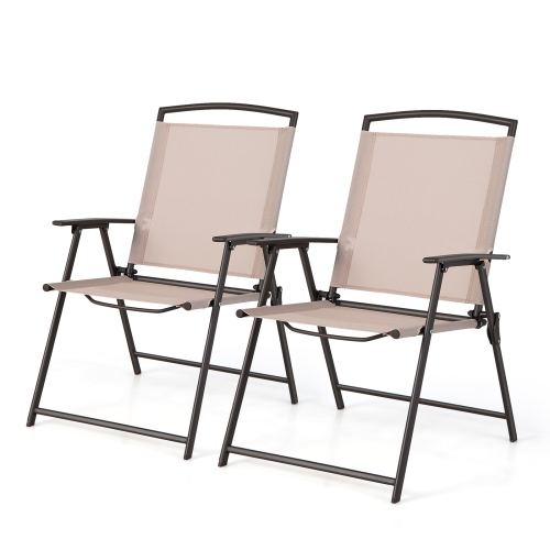 TOPBUY  2/4 Piece Patio Folding Chairs Outdoor Dining Chairs W/ Breathable Fabric Heavy Duty Steel & Rustproof Steel Frame