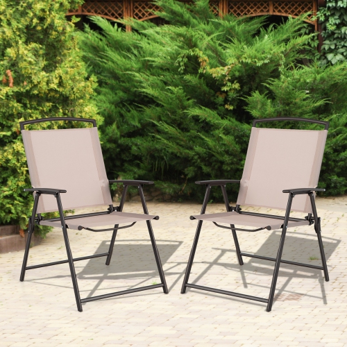Topbuy 2/4 Piece Patio Folding Chairs Outdoor Dining Chairs w/ Breathable Fabric Heavy Duty Steel & Rustproof Steel Frame