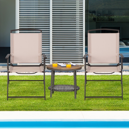 Topbuy 2/4 Piece Patio Folding Chairs Outdoor Dining Chairs w/ Breathable Fabric Heavy Duty Steel & Rustproof Steel Frame