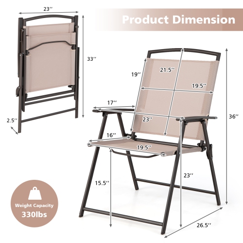 Topbuy 2/4 Piece Patio Folding Chairs Outdoor Dining Chairs w/ Breathable Fabric Heavy Duty Steel & Rustproof Steel Frame