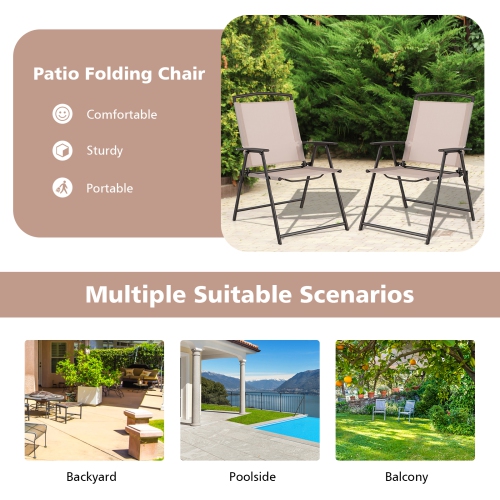 Topbuy 2/4 Piece Patio Folding Chairs Outdoor Dining Chairs w/ Breathable Fabric Heavy Duty Steel & Rustproof Steel Frame