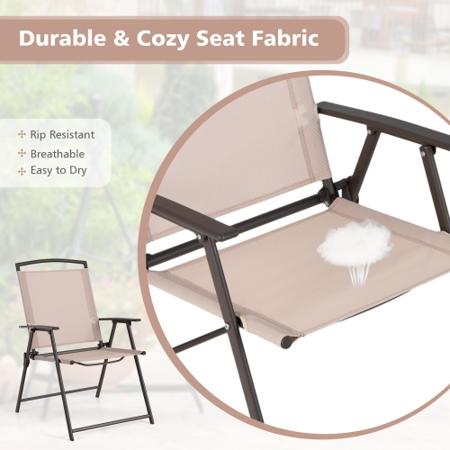 Topbuy 2/4 Piece Patio Folding Chairs Outdoor Dining Chairs w/ Breathable Fabric Heavy Duty Steel & Rustproof Steel Frame