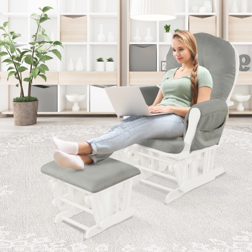 Topbuy Rocking Chair Baby Nursery Chair Glider with Ottoman &Storage Pocket