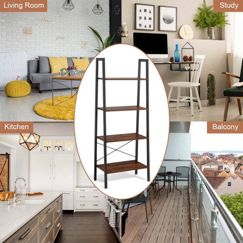 Topbuy 4-Tier Ladder Bookshelf Display Ladder Rack Free-Standing Plant Black