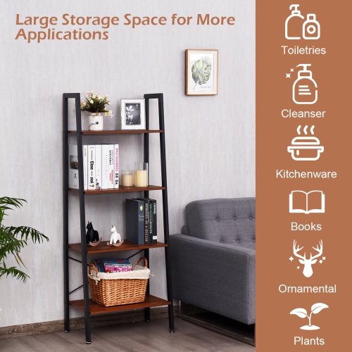 Topbuy 4-Tier Ladder Bookshelf Display Ladder Rack Free-Standing Plant Black