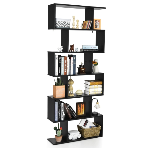 Topbuy 2 PCS 6-Tier S-Shaped Wooden Bookshelf Storage Bookcase Multifunctional Display Stand Shelf