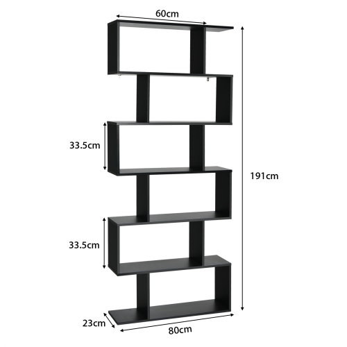 Topbuy 2 PCS 6-Tier S-Shaped Wooden Bookshelf Storage Bookcase Multifunctional Display Stand Shelf