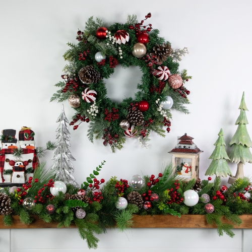 Ornaments and Pinecones Artificial Pine Christmas Wreath - Unlit - 28"
