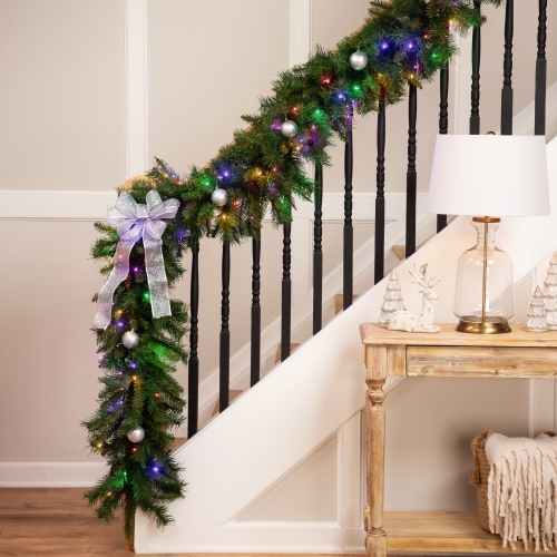 NORTHLIGHT  Pre-Lit Dakota Pine Artificial Christmas Garland - 9' X 16" - Multi Led Lights In Red