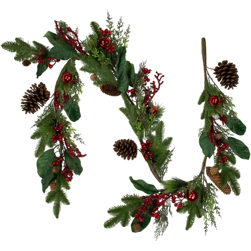 NORTHLIGHT  Pinecones And Berries Artificial Christmas Garland - 6' X 8" - Unlit