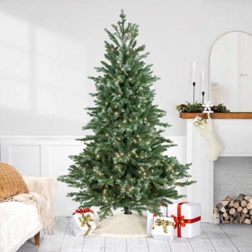 NORTHLIGHT  Real Touch Pre-Lit Medium Spruce Artificial Christmas Tree - 6' - Clear Lights In Blue
