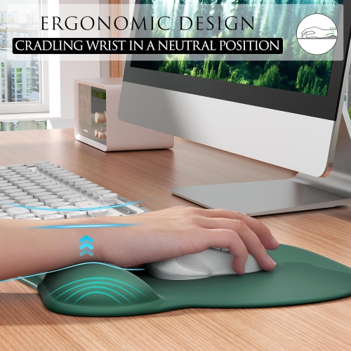 Ergonomic Gel Mouse Pad with Wrist Rest – Non-Slip Base, Smooth Lycra Surface, Forest Green
