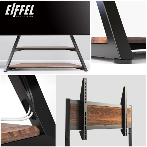 FITUEYES Design Eiffel Series Corner Floor TV Stand for 75-100 Inch LCD LED Flat Curved TVs Heavy Duty TV Mount with Large Storage Wood Shelf Modern