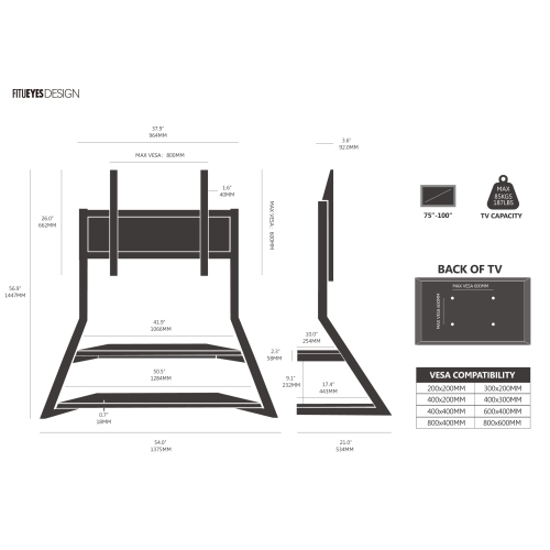 FITUEYES Design Eiffel Series Corner Floor TV Stand for 75-100 Inch LCD LED Flat Curved TVs Heavy Duty TV Mount with Large Storage Wood Shelf Modern