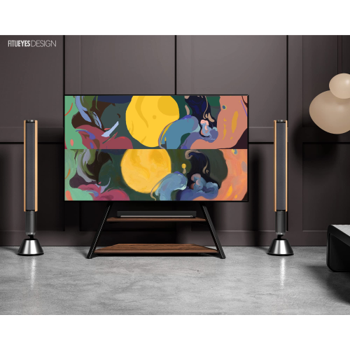 FITUEYES Design Eiffel Series Corner Floor TV Stand for 75-100 Inch LCD LED Flat Curved TVs Heavy Duty TV Mount with Large Storage Wood Shelf Modern