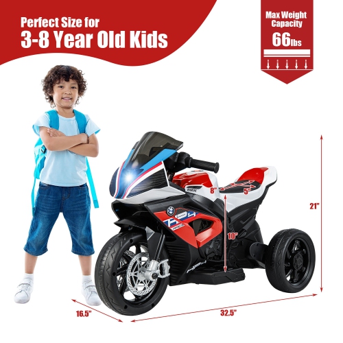 Gymax 12V Kids Ride on Motorcycle Licensed BMW 3 Wheels Electric Toy w/ Light & Music