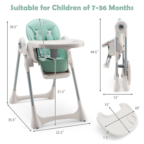 Gymax Baby High Chair Folding Baby Dining Chair w/ Adjustable Height & Footrest