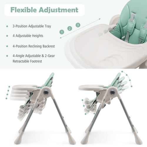 Gymax Baby High Chair Folding Baby Dining Chair w/ Adjustable Height & Footrest