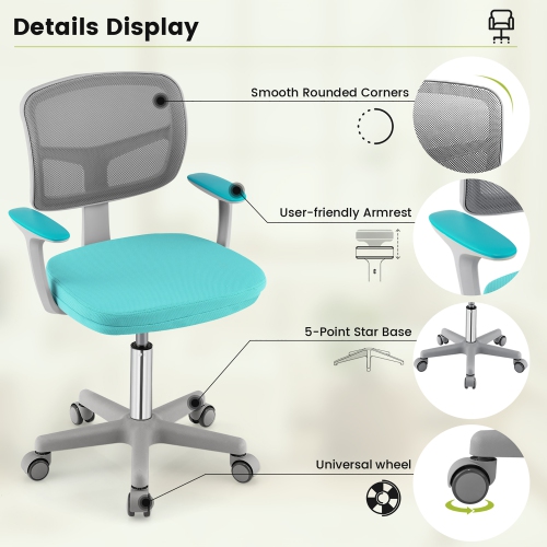 Gymax Kids Desk Chair Adjustable Height Children Study Chair w/ Auto Universal Casters Blue / Pink / Green / Purple