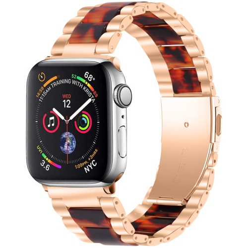 STRAPSCO  Stainless Steel & Resin Band for Apple Watch - Rose & Tortoiseshell - 42MM In Gold
