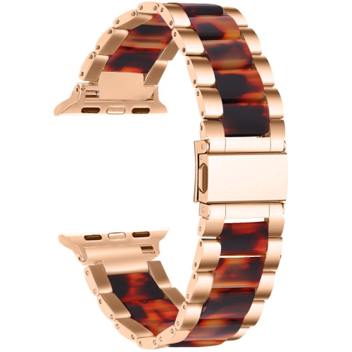 StrapsCo Stainless Steel & Resin Band for Apple Watch - Rose Gold & Tortoiseshell - 42mm