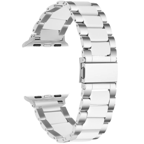 StrapsCo Stainless Steel & Resin Band for Apple Watch - Silver & White - 38mm