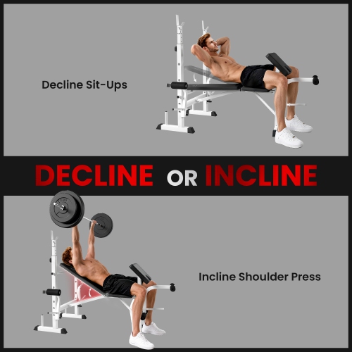 Soozier Adjustable Weight Bench with Squat Rack, Preacher Curl Pad, Leg Developer, Butterfly, and Weight Storage, Multi-Function Bench Press Set for