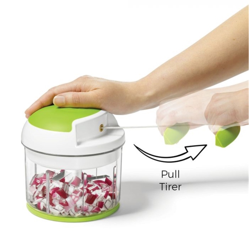 Starfrit - Manual Retractable Cord Chopper, 3 Blade System, Green