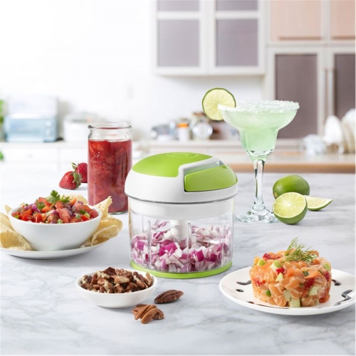 Starfrit - Manual Retractable Cord Chopper, 3 Blade System, Green