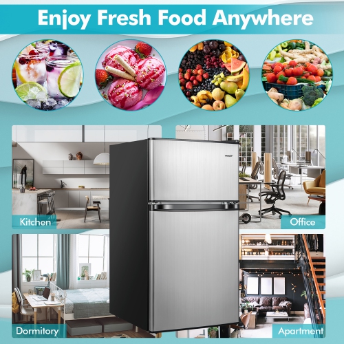 Costway 3.2 Cu.Ft Mini Top Freezer Refrigerator Compact Fridge Silver