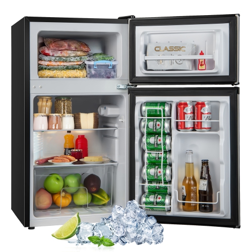 Costway 3.2 Cu.Ft Mini Top Freezer Refrigerator Compact Fridge Silver
