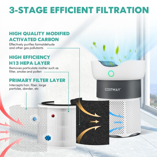 Costway Air Purifier for Home Office up to 1300 Sq Ft H13 True HEPA Filter Air Cleaner