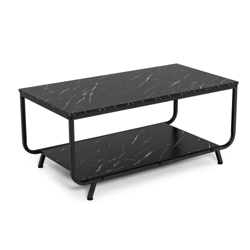 COSTWAY  Coffee Table 2-Tier Modern Marble Coffee Table W/ Storage Shelf for Living Room