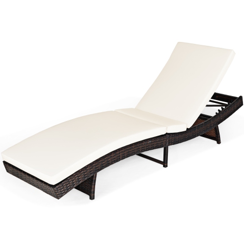 TOPBUY  Patio Adjustable Rattan Chaise Lounge Chair Folding Reclining Wicker Chair