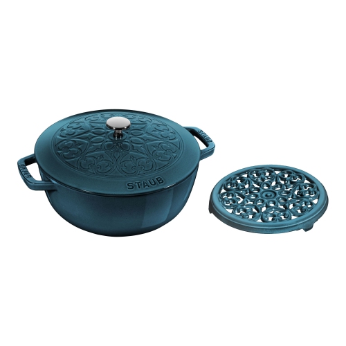 STAUB – four à deux éléments en fonte Essential avec couvercle Lily et sous-plat, 2 pièces en fonte