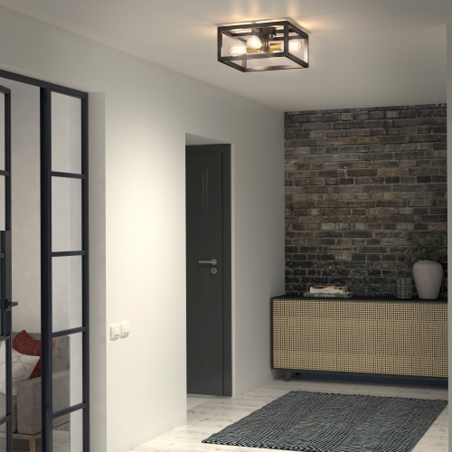 Artika Princeton Modern Mid Century Semi-Flush Mount Ceiling Light, Black and Gold