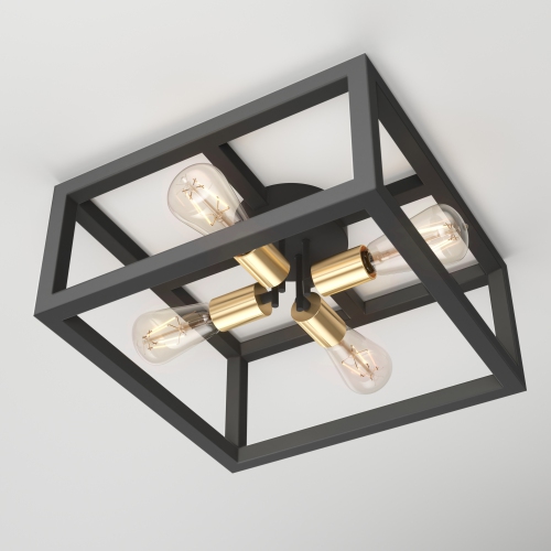 Artika Princeton Modern Mid Century Semi-Flush Mount Ceiling Light, Black and Gold