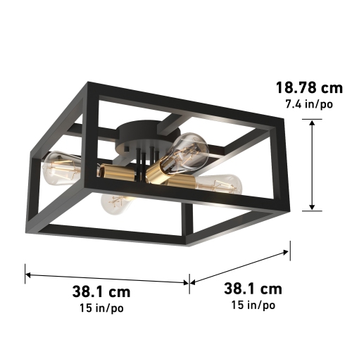 Artika Princeton Modern Mid Century Semi-Flush Mount Ceiling Light, Black and Gold